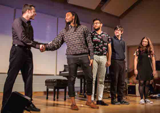 Aaron Wunsch with the student four-channel composers