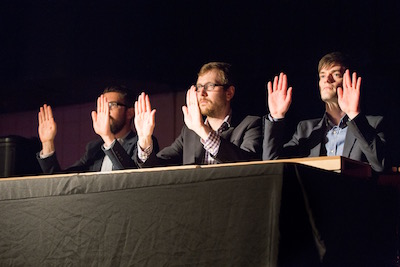 Martin, John Corkill, and Connors performing Table Music